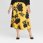 Women's Plus Size Floral Print Full Silky Maxi Skirt - Who What Wear Yellow/black 20w, Yellow/black Floral