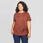 Women's Plus Size Short Sleeve Crewneck Sandwash Side Twist Top - Ava & Viv Dark Brown