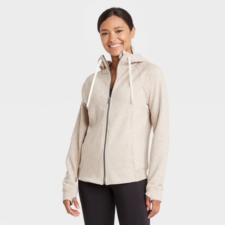 Women's Cotton Fleece Zip Front Sweatshirt - All In Motion Cream