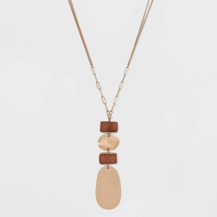 Semi-precious Dyed Pink Moonstone With Wavy Metal Pendant Necklace - Universal Thread Pink