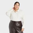 Women's Plus Size Long Sleeve Satin Button-down Shirt - A New Day White