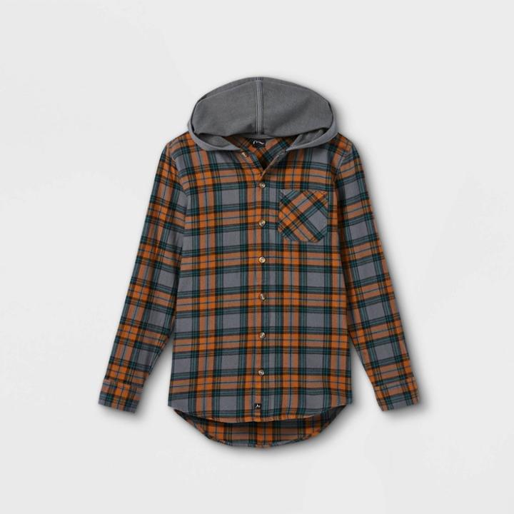 Boys' Flannel Long Sleeve Button-down Shirt - Art Class Gray