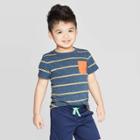 Toddler Boys' Elevated Texture Stripe T-shirt - Cat & Jack Navy/yellow 12m, Boy's, Blue
