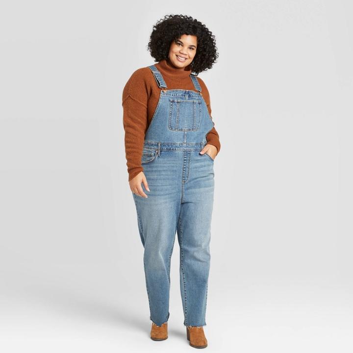 Women's Plus Size Straight Raw Hem Overalls - Universal Thread Medium Wash 14w, Women's, Blue