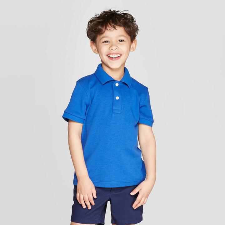 Toddler Boys' Short Sleeve Interlock Uniform Polo Shirt - Cat & Jack Blue