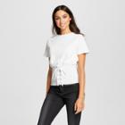 Women's Short Sleeve Lace-up Ruched Corset Blouse - Alison Andrews White