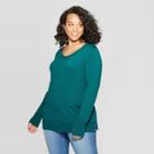 Women's Plus Size Long Sleeve Crewneck Pullover Sweater - Ava & Viv Teal 1x, Women's, Size: