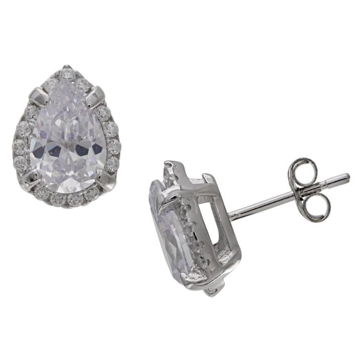 Distributed By Target Women's Stud Earrings With Pear-cut Clear Cubic Zirconia In Sterling Silver - Clear/gray