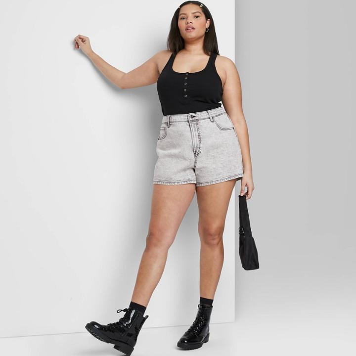 Women's Plus Size High-rise Mom Jean Shorts - Wild Fable Black Acid