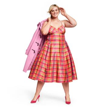 Women's Plus Size Plaid Sleeveless V-neck Silk Dress - Isaac Mizrahi For Target 1x, Women's, Size: