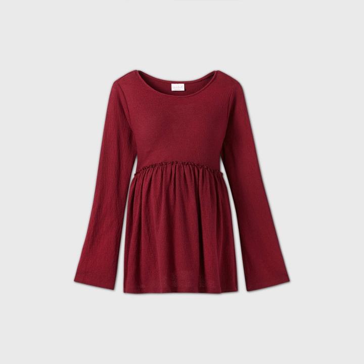 Maternity Long Sleeve Ruffle Babydoll Top - Isabel Maternity By Ingrid & Isabel Dark Red