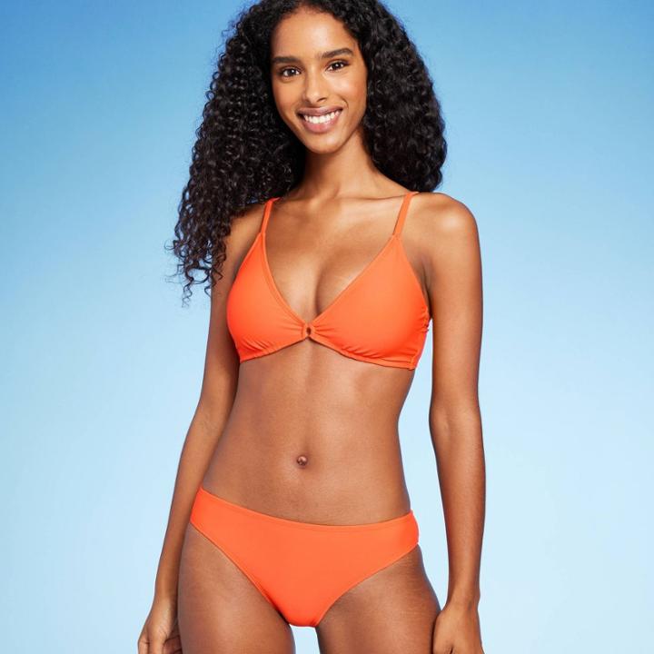 Women's Center Front Ring Triangle Bikini Top - Shade & Shore Orange