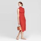 Women's Sleeveless Turtleneck Rib Knit Midi Dress - A New Day Red