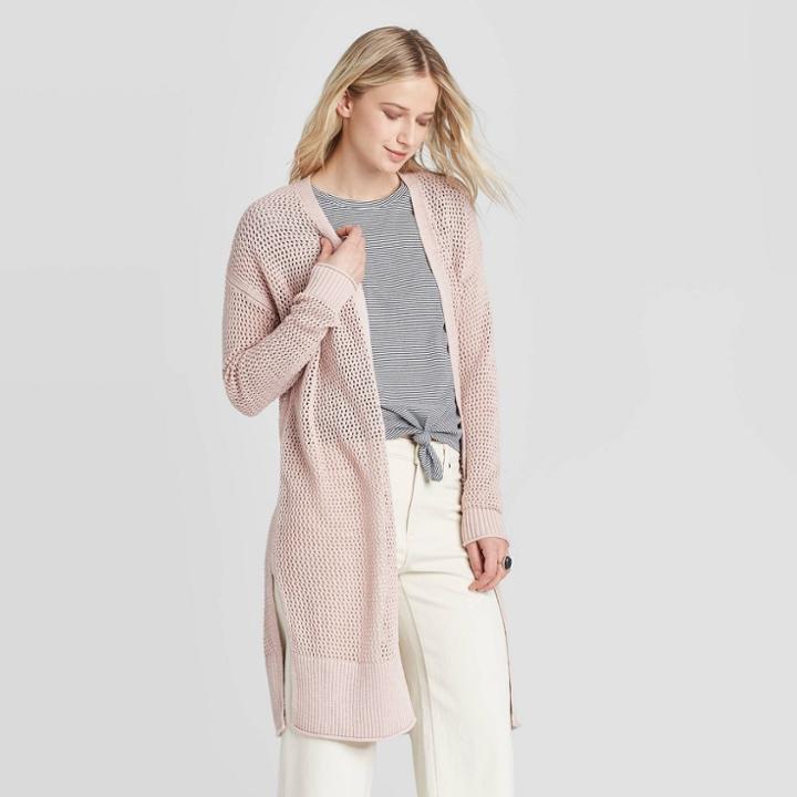 Women's Open Stitch Cardigan - Universal Thread Pink