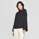 Women's Plus Size Plaid Long Sleeve Shoulder Button Popover Blouse - Who What Wear Black