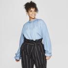 Women's Plus Size Long Blouson Sleeve Mock Neck Top - Who What Wear Blue X