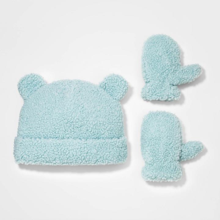 Toddler Girls' Sherpa Fleece Beanie With Mittens - Cat & Jack Dusty Blue