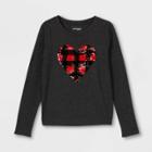 Girls' Long Sleeve 'buffalo Plaid Heart' Flip Sequin T-shirt - Cat & Jack Black