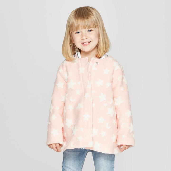 Toddler Girls' Faux Wool Felted Star Overcoat - Cat & Jack Pink