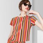 Women's Striped Short Sleeve Pleated Knit Top - Wild Fable Yellow