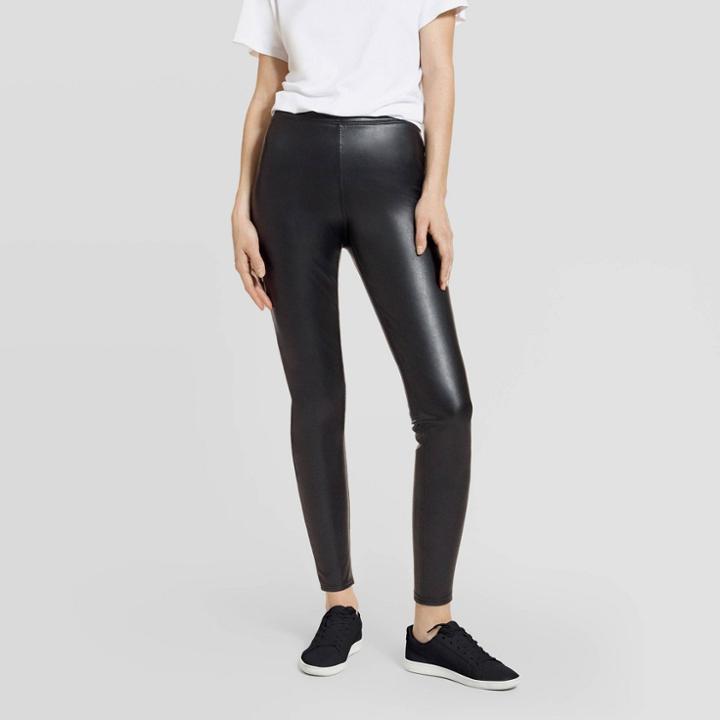 Hue Studio Women's High-rise Faux Leatherette Pull-on Leggings - Black