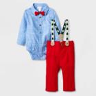 Baby Boys' Holiday Long Sleeve Suspender Set With Bowtie - Cat & Jack Blue Newborn