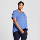 Women's Plus Size Mixed Media Short Sleeve T-shirt - Ava & Viv Blue Floral Print