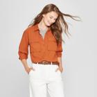 Women's Long Sleeve Utility Shirt - A New Day Rust (red)