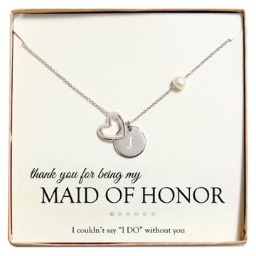 Cathy's Concepts Monogram Maid Of Honor Open Heart Charm Party Necklace - J,