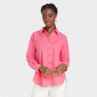 Women's Oversized Long Sleeve Button-down Shirt - Universal Thread Pink