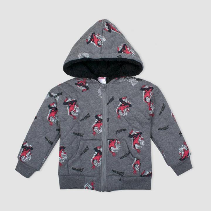 Toddler Boys' Marvel Spider-man Hooded Sweatshirt - Gray