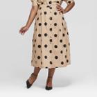 Women's Plus Size Polka Dot Button Front A-line Midi Skirt - Who What Wear Khaki/black (green/black)