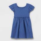 Toddler Girls' Adaptive Ruffle Sleeve Dress - Cat & Jack Blue
