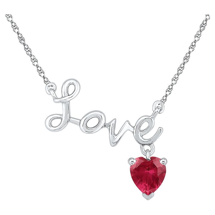 Target Heart-shaped Created Ruby Prong Set Love With Heart Necklace In Sterling Silver, Women's, White