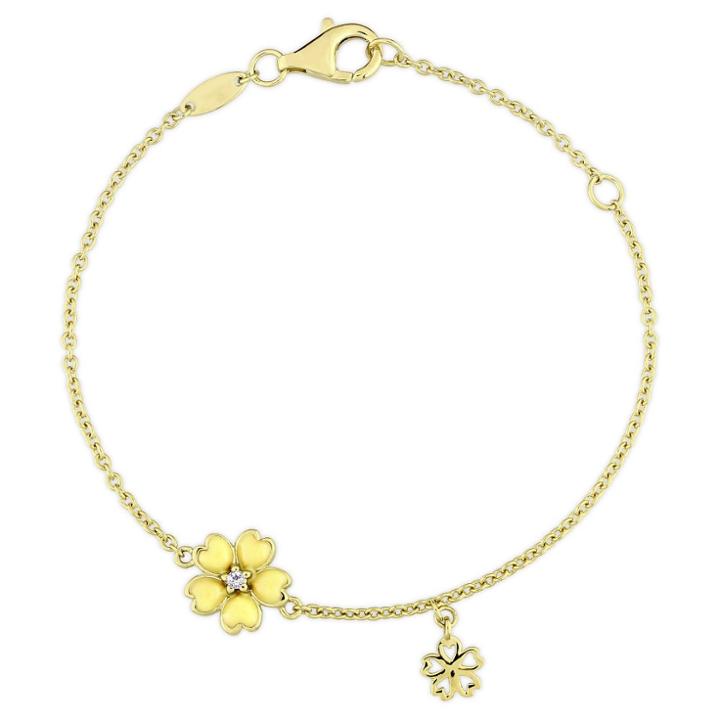 Target Children's Yellow Enamel Flower Charm Bracelet With White Topaz In Yellow Plated Sterling Silver -