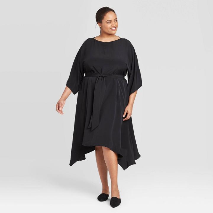 Women's Plus Size Dolman 3/4 Sleeve Dress - Prologue Black 1x, Women's,