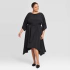 Women's Plus Size Dolman 3/4 Sleeve Dress - Prologue Black 1x, Women's,