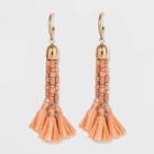 Wooden Beaded And Raffia Tassel Drop Earrings - A New Day Pale Peach, Pale Pink