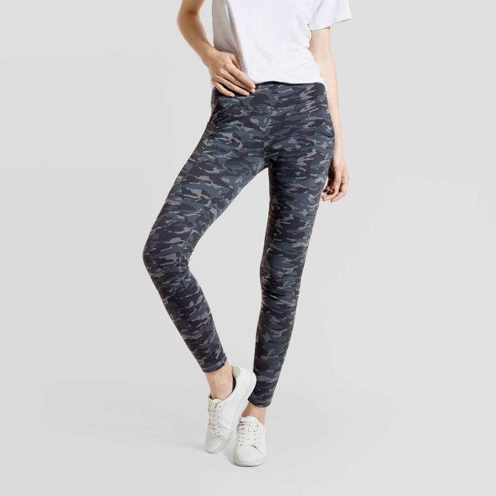 Hue Studio Women's Camo Print Mid-rise Cotton Comfort Cell Phone Side Pocket Leggings - Gray