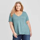 Women's Plus Size Short Sleeve V-neck Slit T-shirt - Ava & Viv Green X, Women's