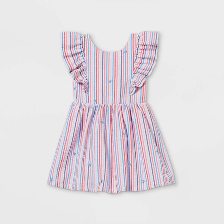 Toddler Girls' Seersucker With Stars Ruffle Sleeve Dress - Cat & Jack Red/white/blue