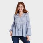 Women's Long Sleeve Embroidered Top With Tassles - Knox Rose Blue