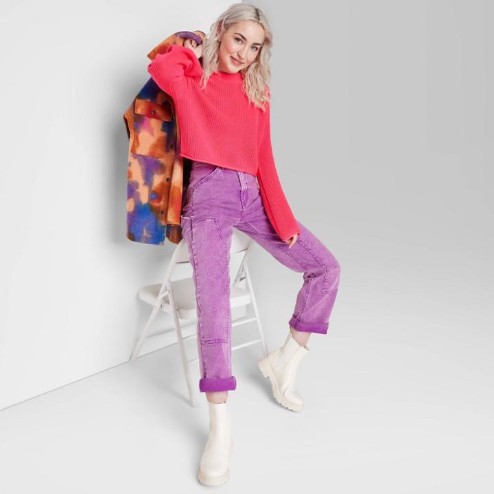 Women's Crewneck Boxy Pullover Sweater - Wild Fable Vibrant Pink