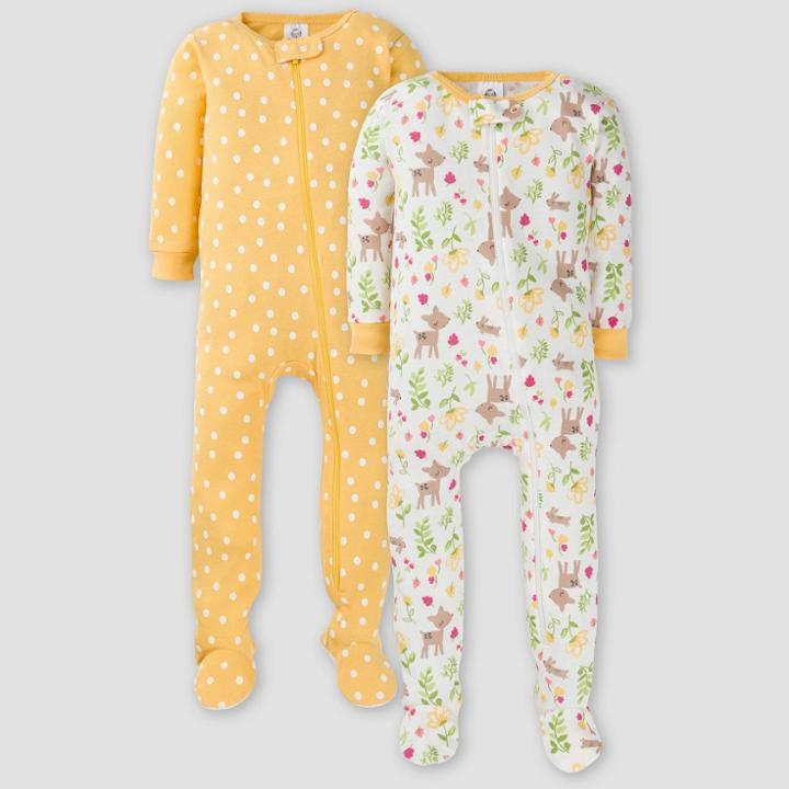 Gerber Baby Girls' 2pk Deer Union Suit - Yellow