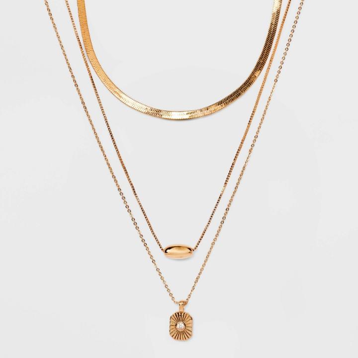 Herringbone Dogtag Chain Necklace - A New Day Gold