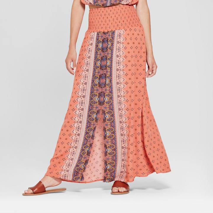 Women's Striped Maxi Skirt With Slit - Xhilaration Orange