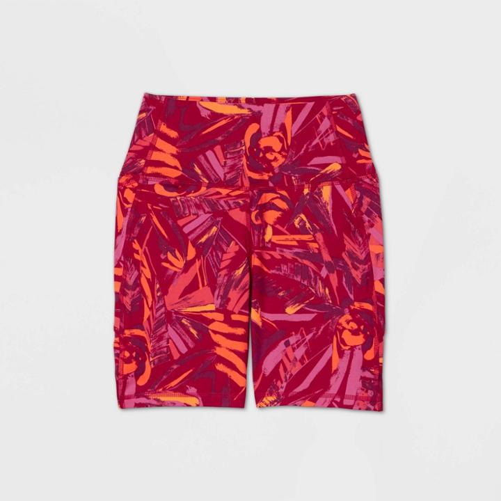 Women's Tropical Print Contour Curvy High-rise Bike Shorts 7 - All In Motion Brown