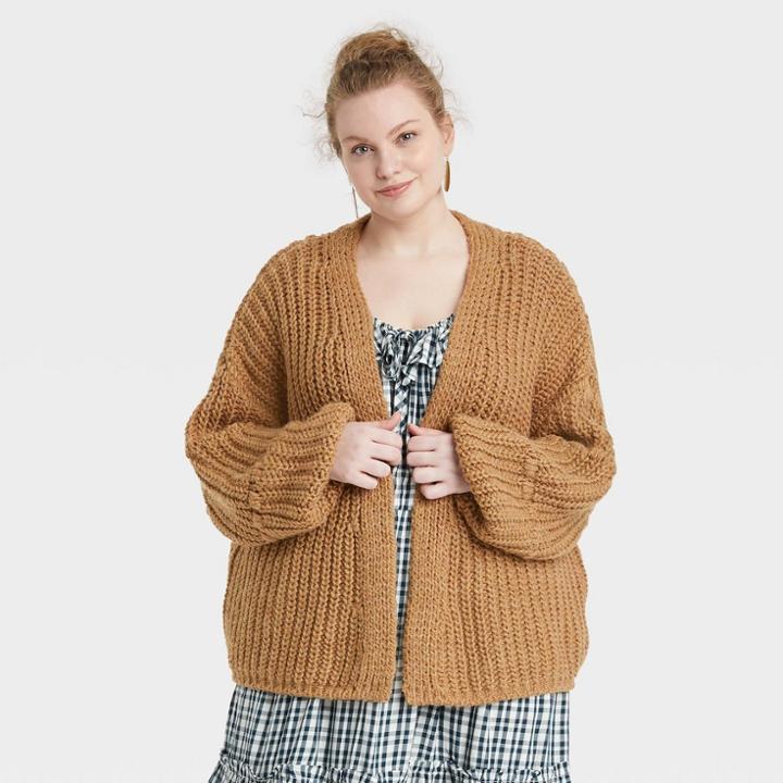 Women's Plus Size Cardigan - Universal Thread Tan Bubble