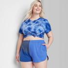 Women's Plus Size High-rise Dolphin Shorts - Wild Fable Blue Colorblock