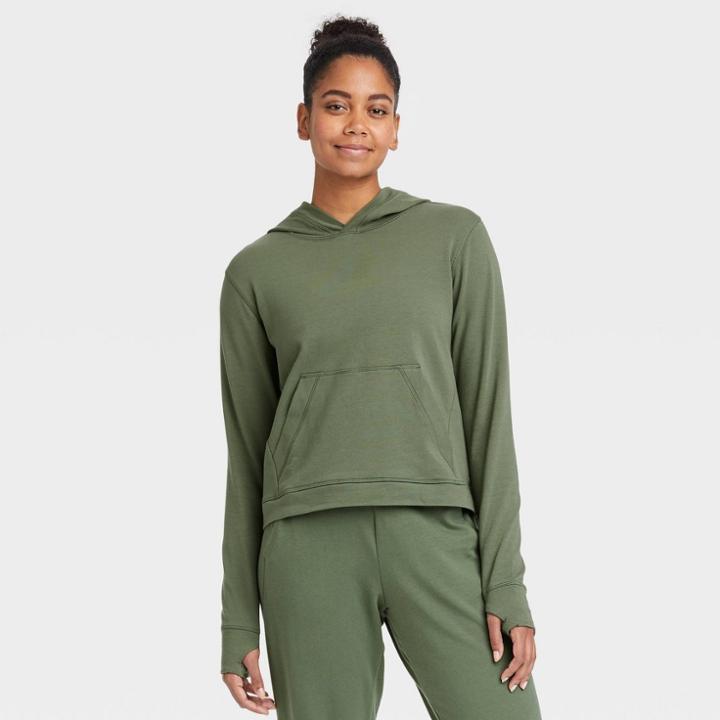 Women's French Terry Hooded Sweatshirt - All In Motion Fern Green